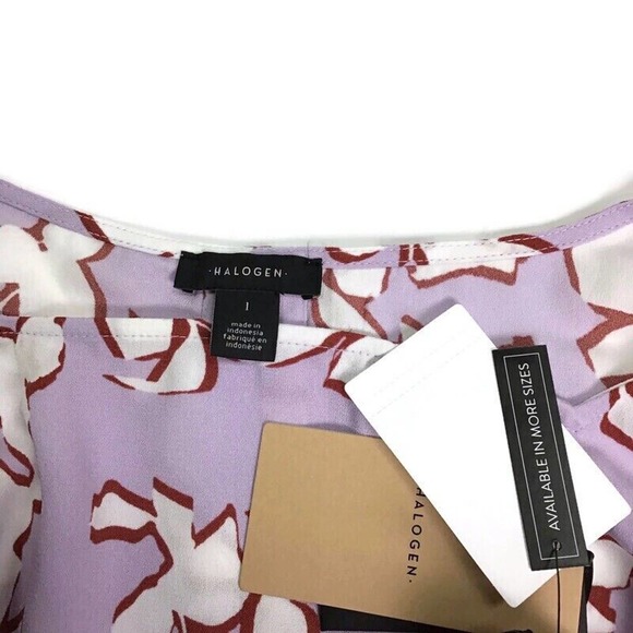 Halogen Square Neck Flutter Cap Sleeve Top Purple Floral Women's Large L NEW $69 - Picture 3 of 3